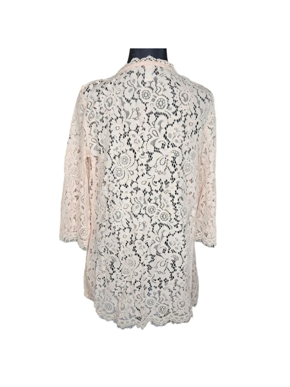 Isaac Mizrahi Live! XS Light Pink Lace 3/4 Sleeve Floral Lace Cardigan - Picture 5 of 9